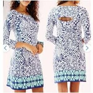 Lilly Pulitzer Hollee Dress Navy Pineapple Peacock Coastal Pima Cotton Size S